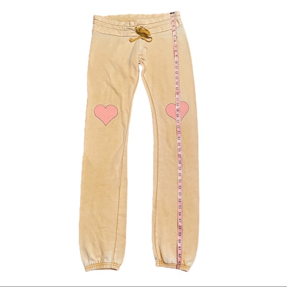 Wildfox Yellow Jogger Sweatpants with Hearts at Knees. - Picture 6 of 8